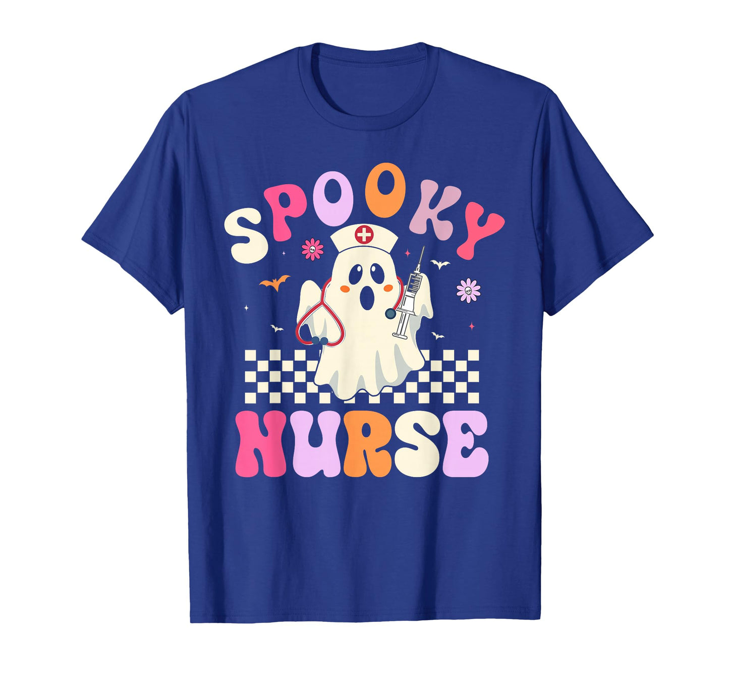 Spooky Nurse Halloween Fall Groovy Nurse Ghost Girls Women T-Shirt