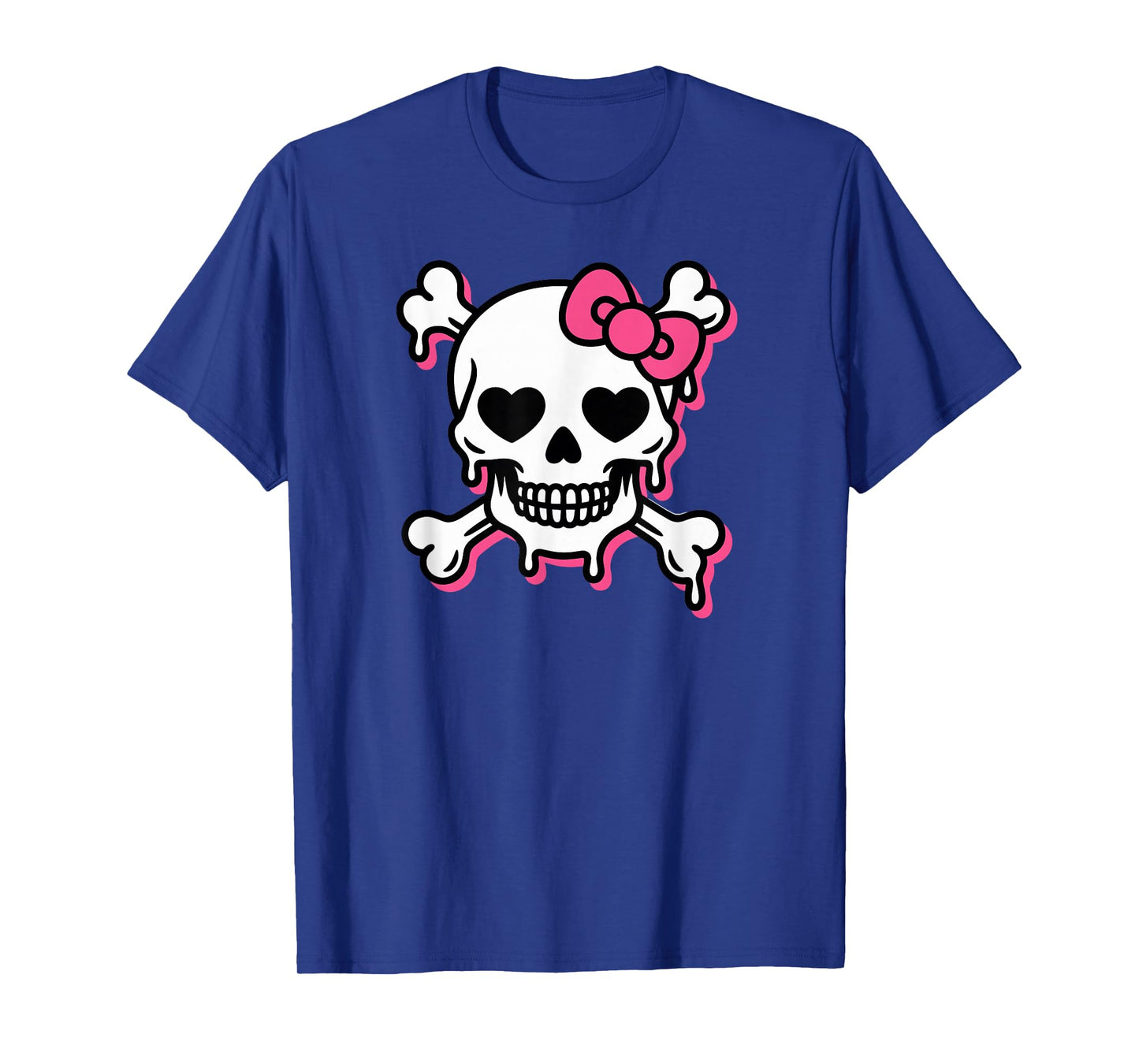 Cute Skull Pink Bow Dripping Crossbone Halloween Women Girls T-Shirt