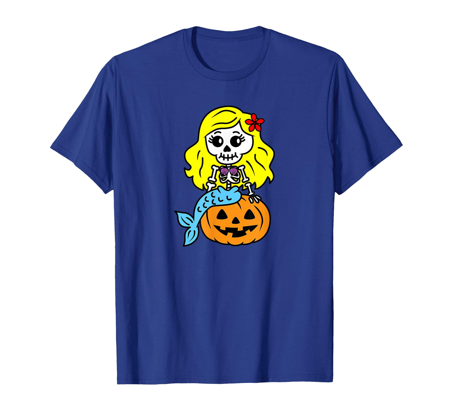 Halloween Mermaid Cute Pumpkin Skeleton T-Shirt