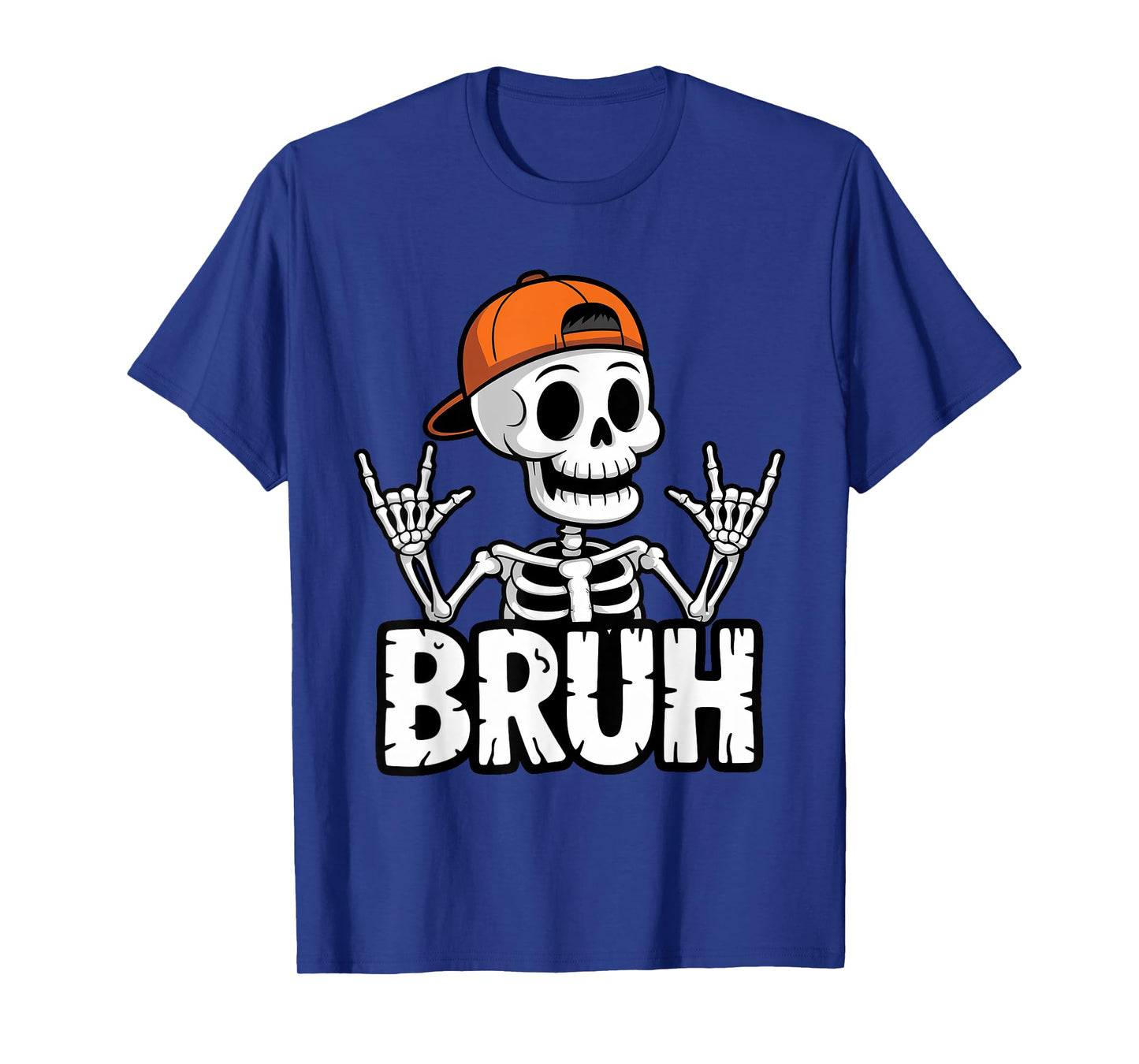 Skeleton Bruh Halloween with Rock Hand for Rock Music Fans T-Shirt