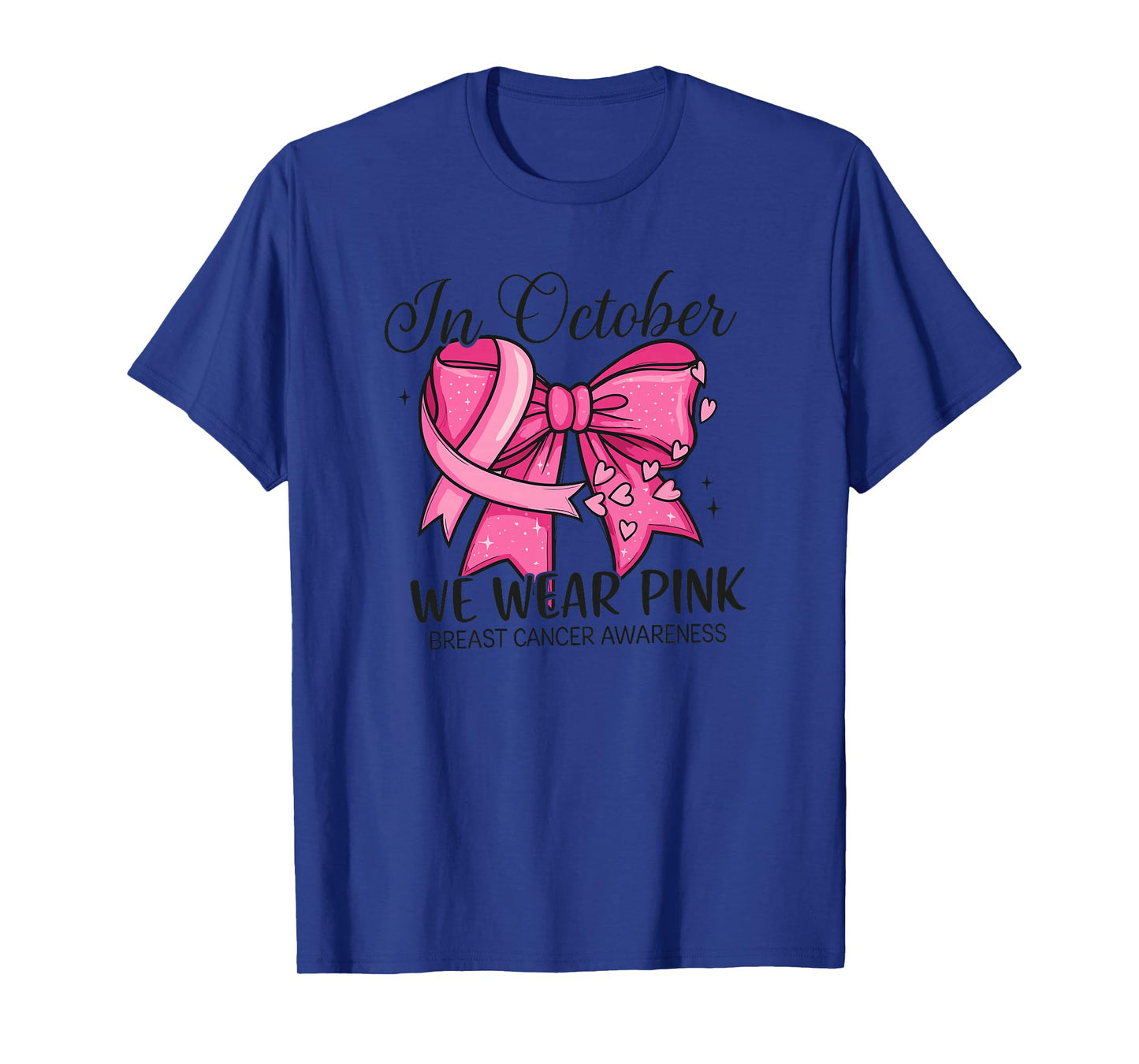 in October We Wear Pink Coquette Bow Breast Cancer Halloween T-Shirt