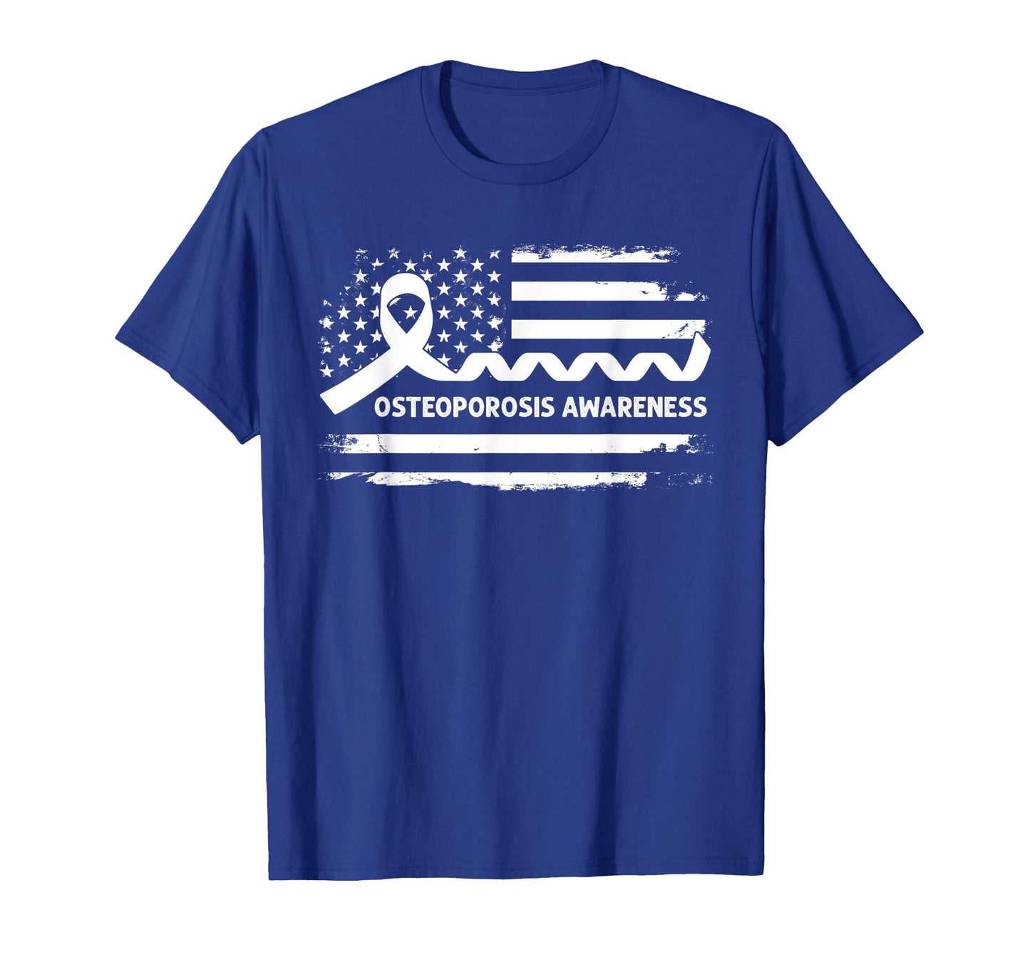 Osteoporosis Awareness American Flag - White Ribbon T-Shirt