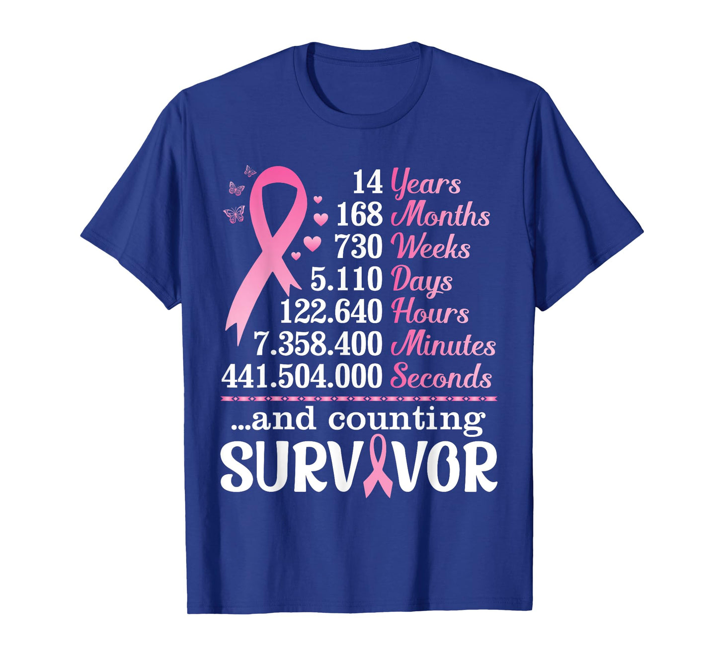 14 Years 168 Months Fighting Breast Cancer Counting Survivor T-Shirt