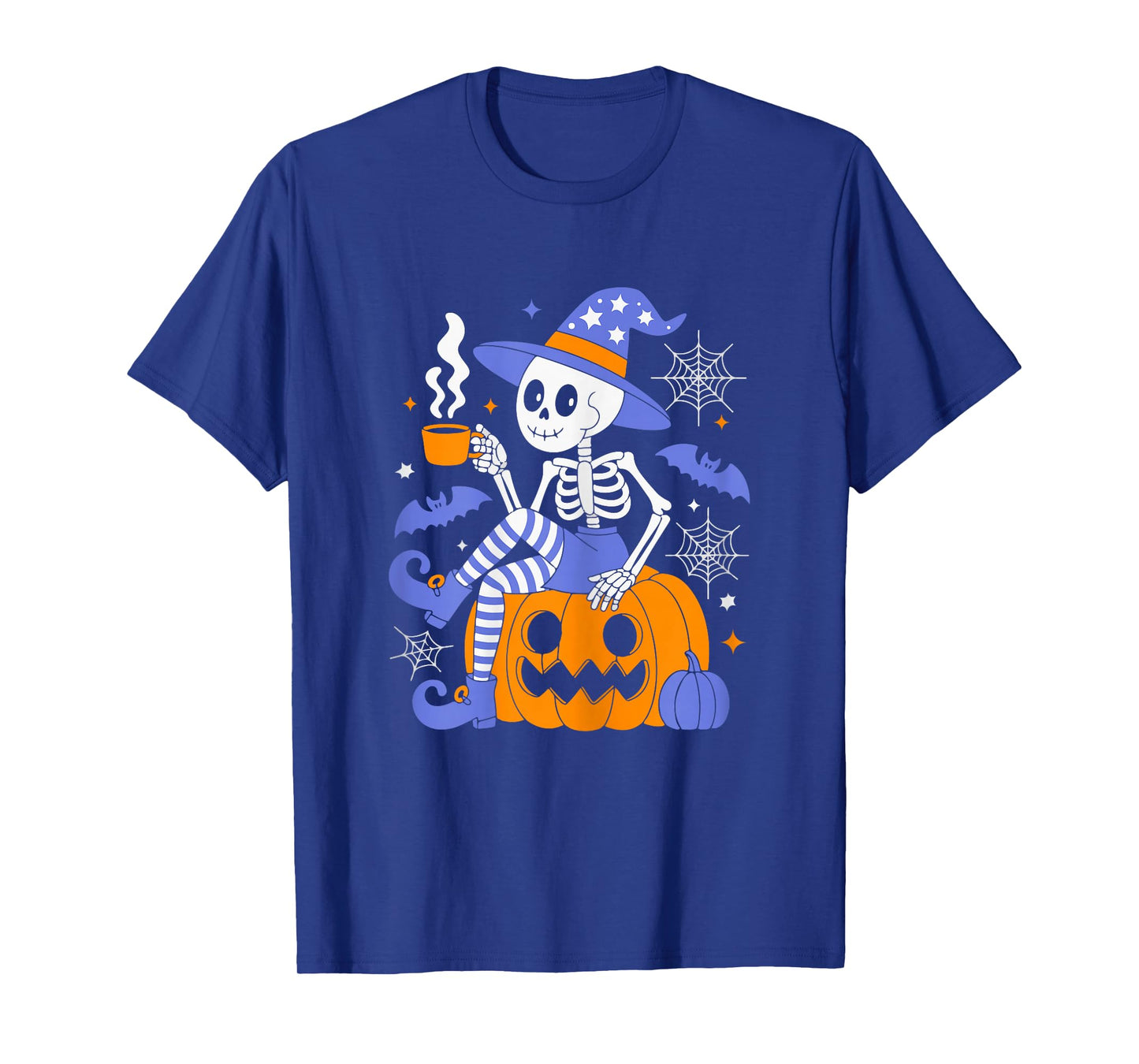 Cute Skeleton Sipping Coffee Halloween Outfit for Women T-Shirt