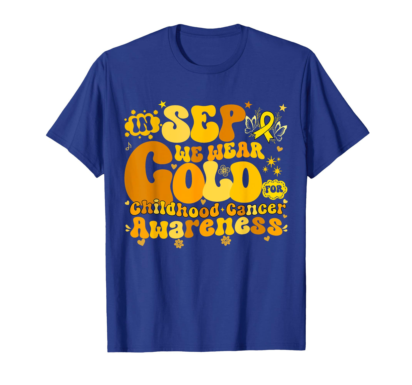 In September We Wear Gold Childhood Cancer Awareness Groovy T-Shirt