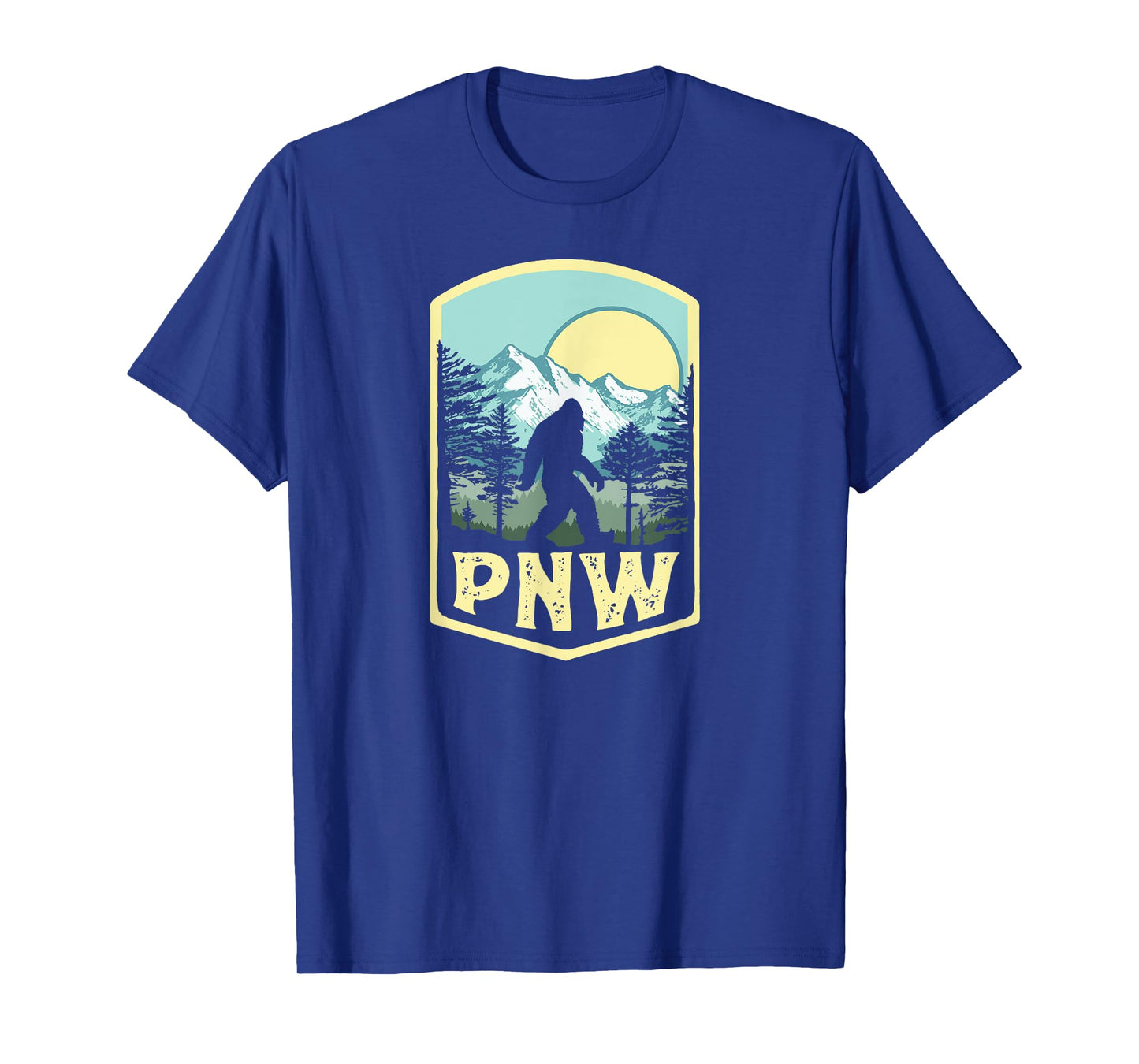 Vintage PNW Bigfoot Outdoor Badge Mountains & Trees T-Shirt