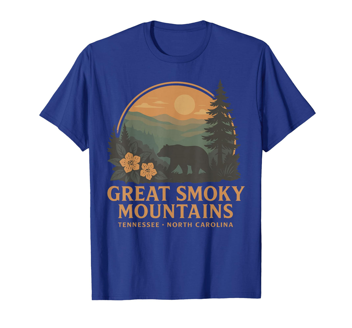 Retro Great Smoky Mountains Vintage Sunset Bear T-Shirt