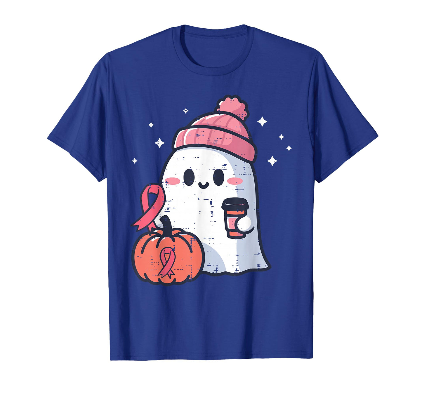Breast Cancer Ghost Coffee Awareness Halloween Women Men Kid T-Shirt