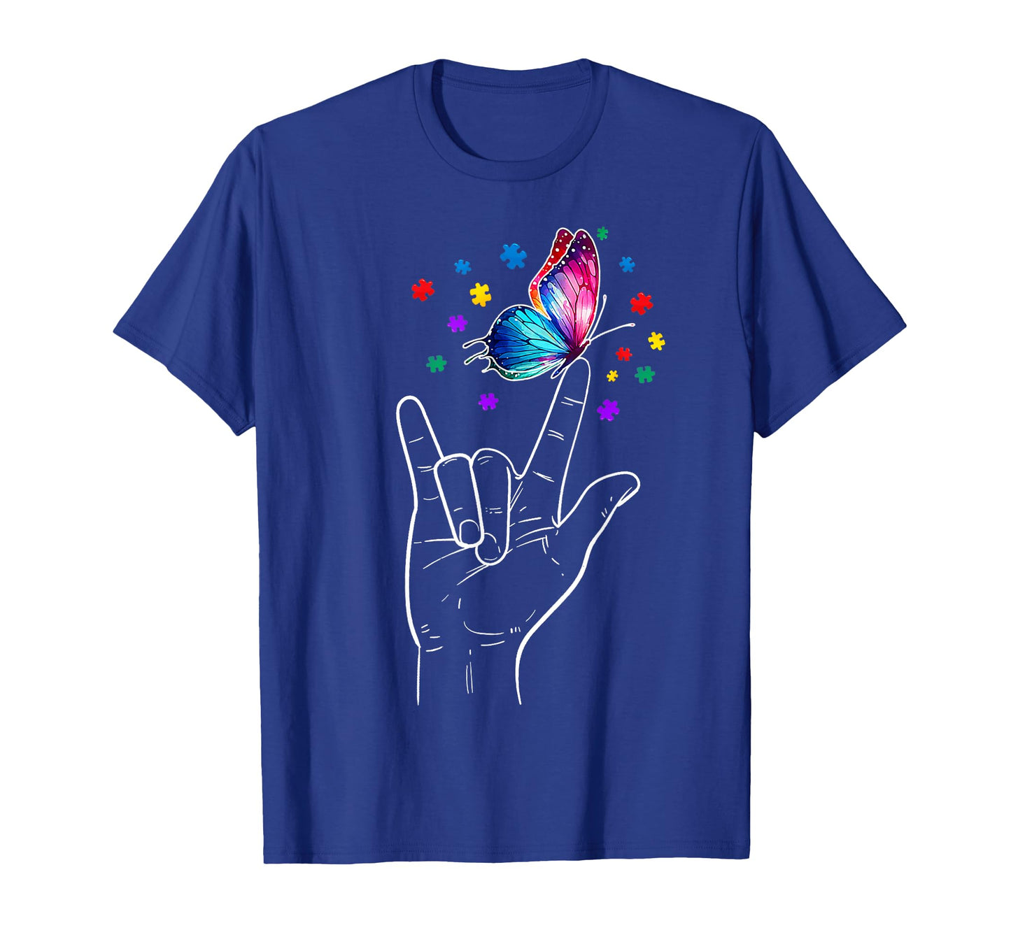 I Love You Hand Sign Language Butterfly Autism Awareness T-Shirt
