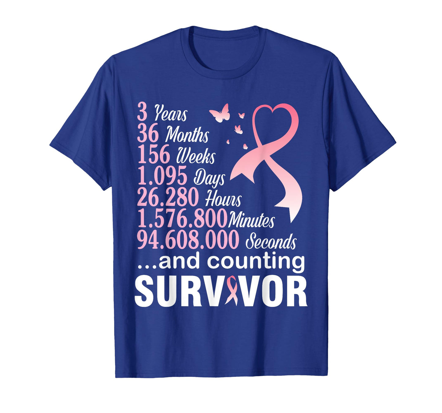 3 Years 36 Months & Counting Survivor Warrior Breast Cancer T-Shirt