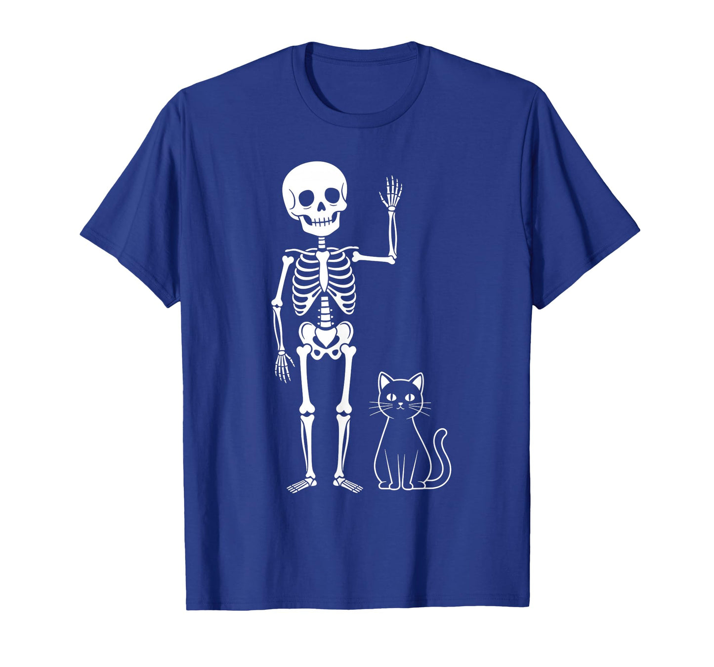 Funny Skeleton and Black Cat Cute Halloween Men Women Boys T-Shirt