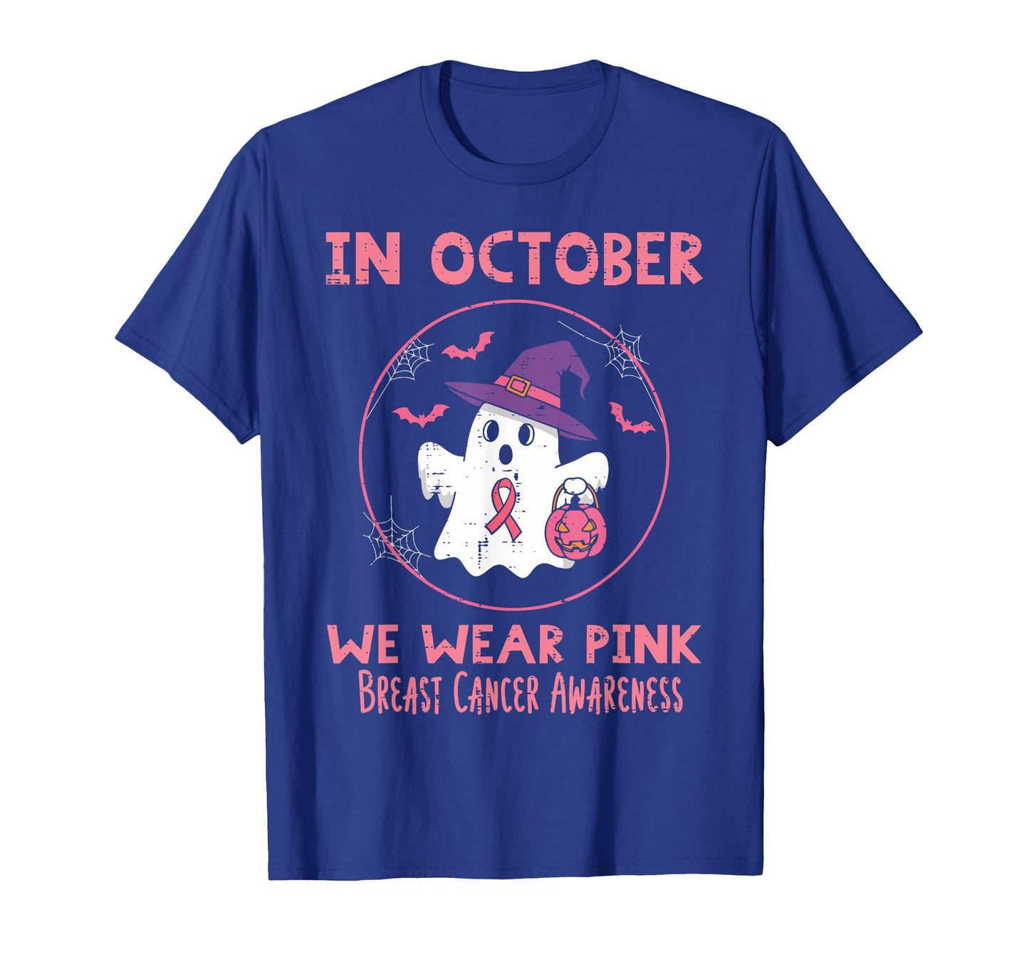 Breast Cancer Awareness Ghost Witch October Wear Pink Women T-Shirt