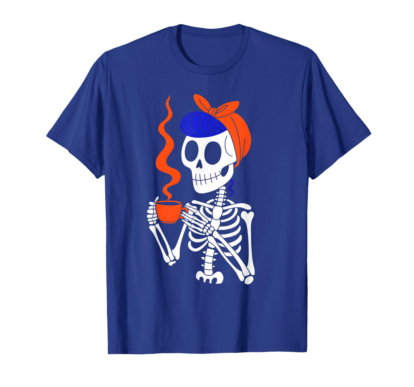 Cute Skeleton Drinking Coffee Funny Halloween Fall Women T-Shirt