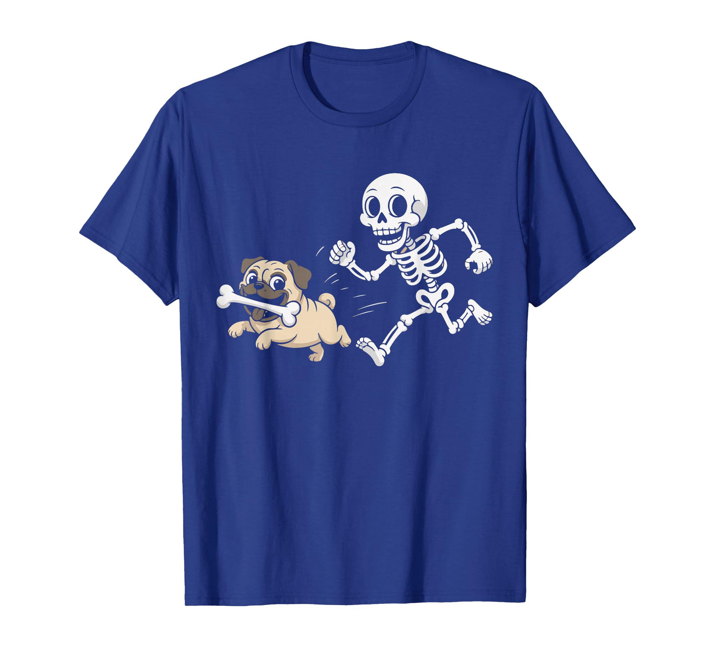 Spooky Pug Dog Steals Skeleton Bone Funny Halloween Men Boys T-Shirt