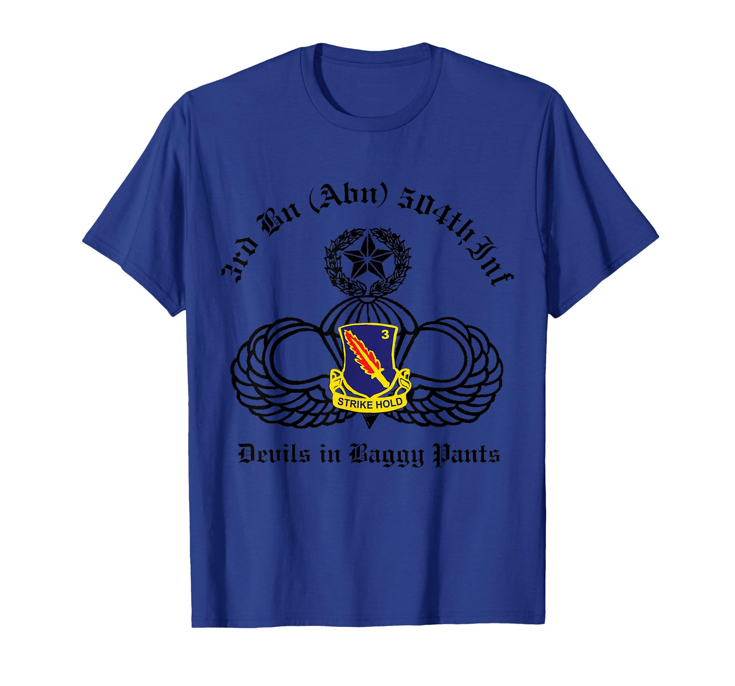 Meach's Military Memorabilia 3-504 PIR Devils in Baggy Pants Unisex Blue Modern Classic Fit Short Sleeve T-Shirt