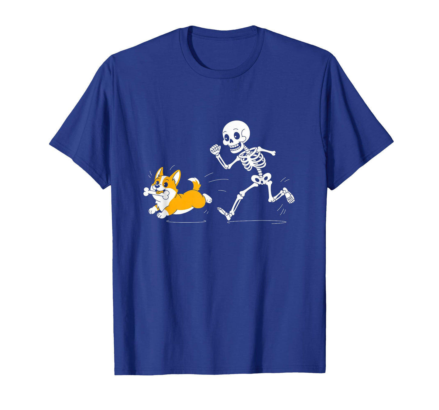 Funny Skeleton Chasing Corgi Halloween Dog Mom Pet Lover T-Shirt