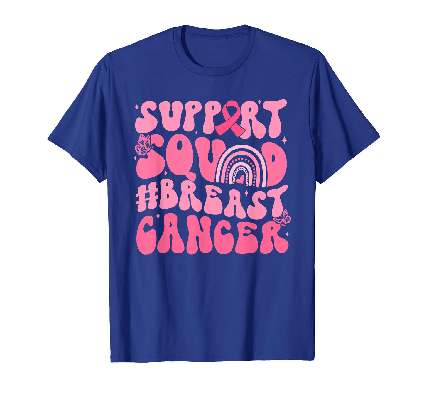 Boho Groovy Pink Rainbow Breast Cancer Support Squad T-Shirt