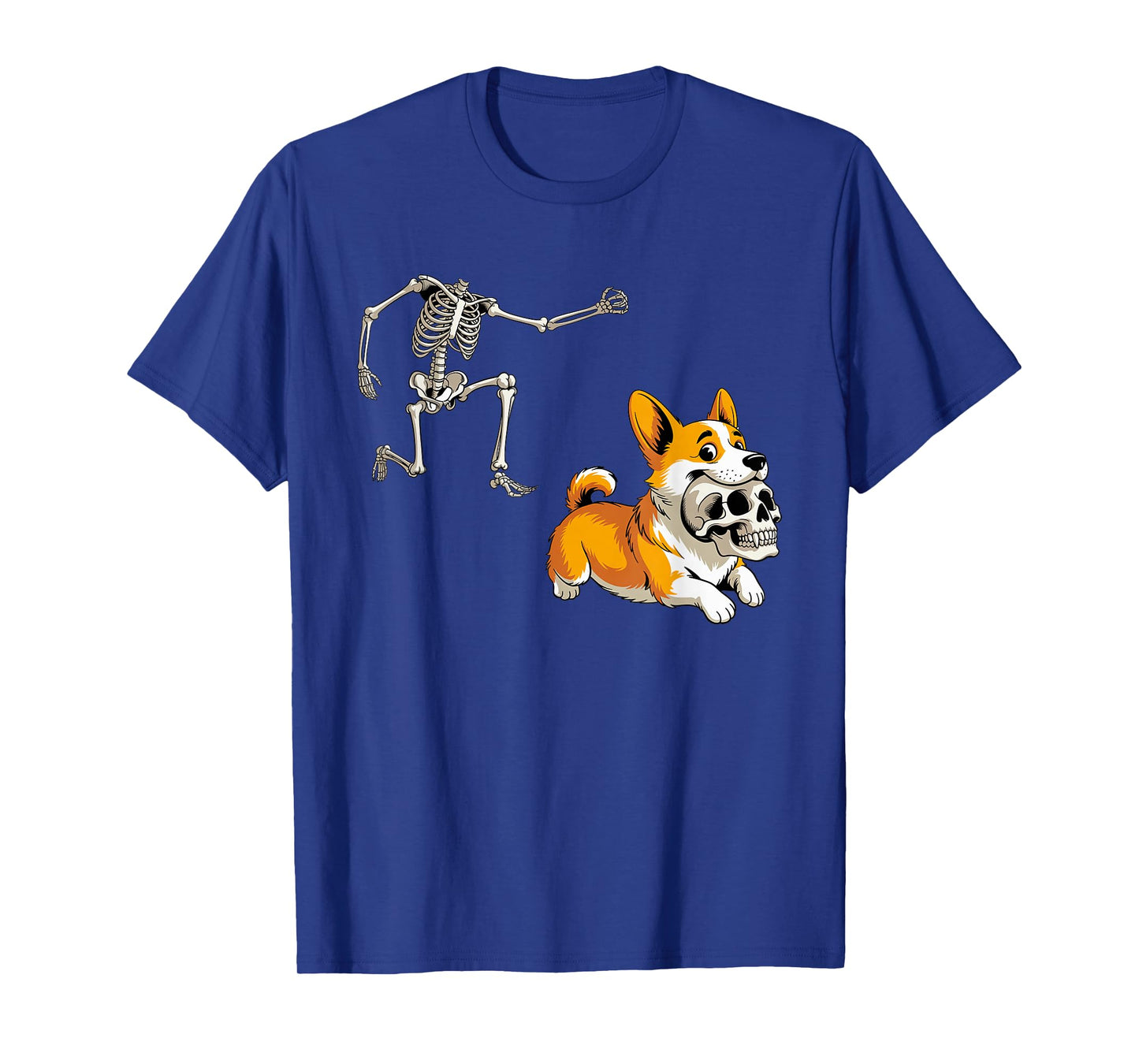 Funny Skeleton Chasing Corgi Halloween Dog Mom Pet Lover T-Shirt