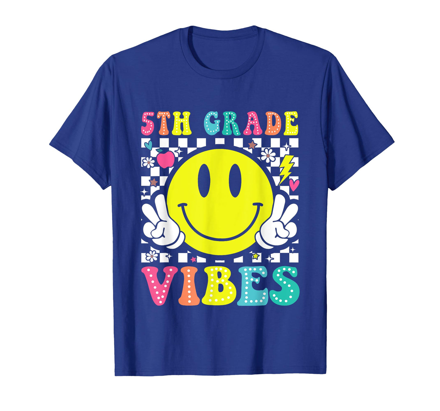 5th Grade Vibes Teacher Kids Retro Smile Face Back To School T-Shirt