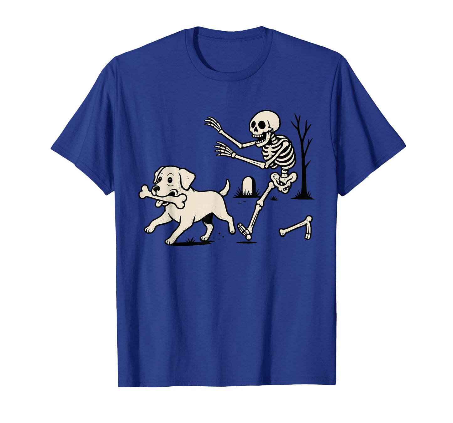 Skeleton Chasing Labrador Dog Halloween Spooky Dog Lover T-Shirt