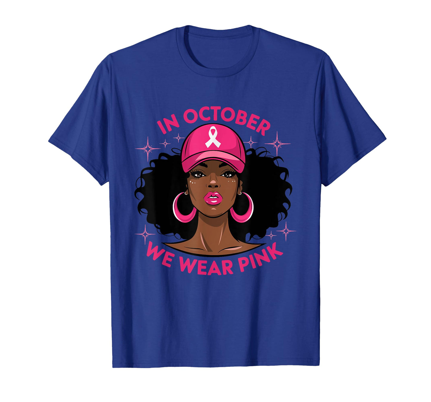 Black Woman In October We Wear Pink Ribbon Breast Cancer T-Shirt