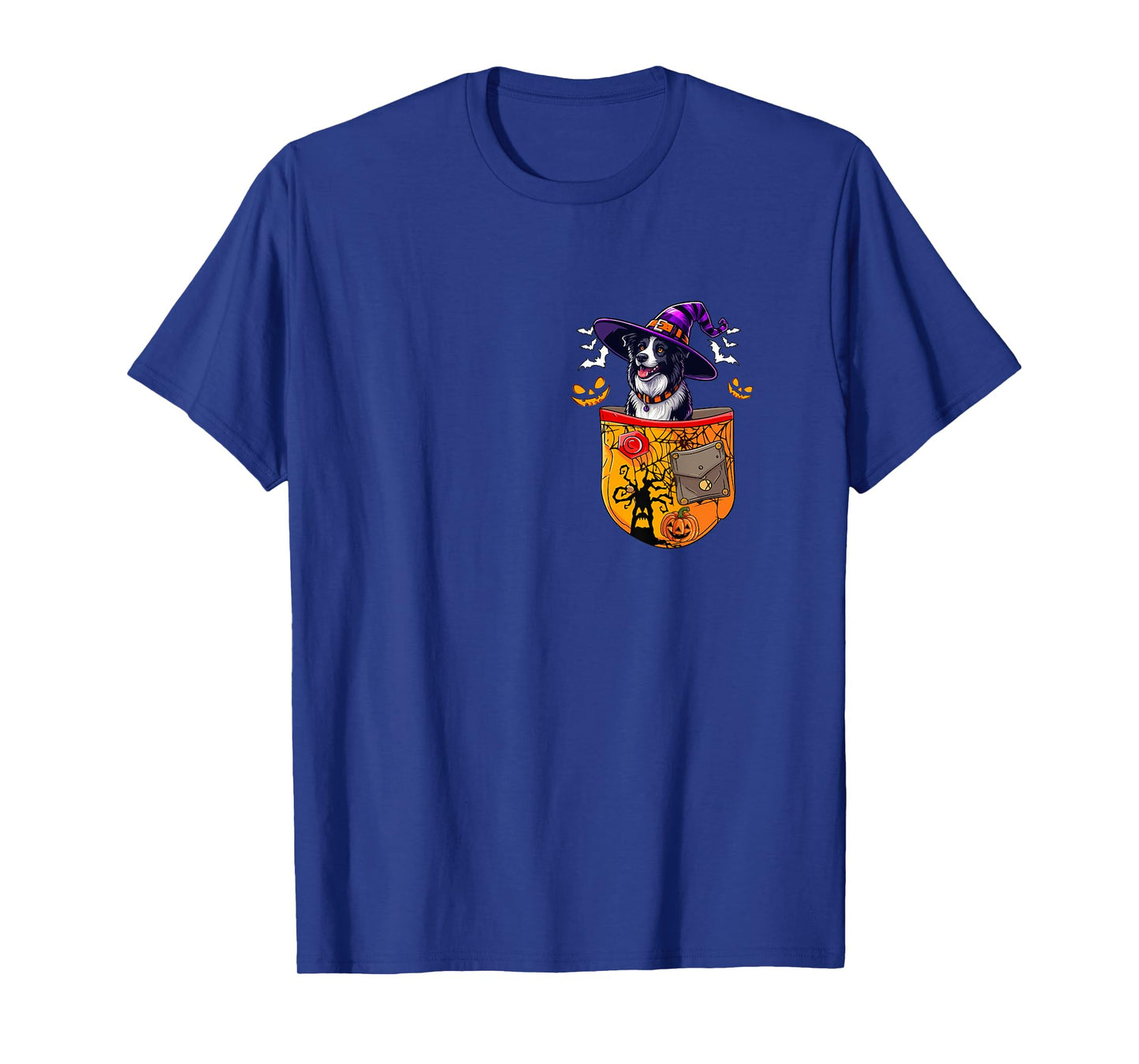 Border Collie As Witch in Pocket Halloween Dog Owner Family T-Shirt