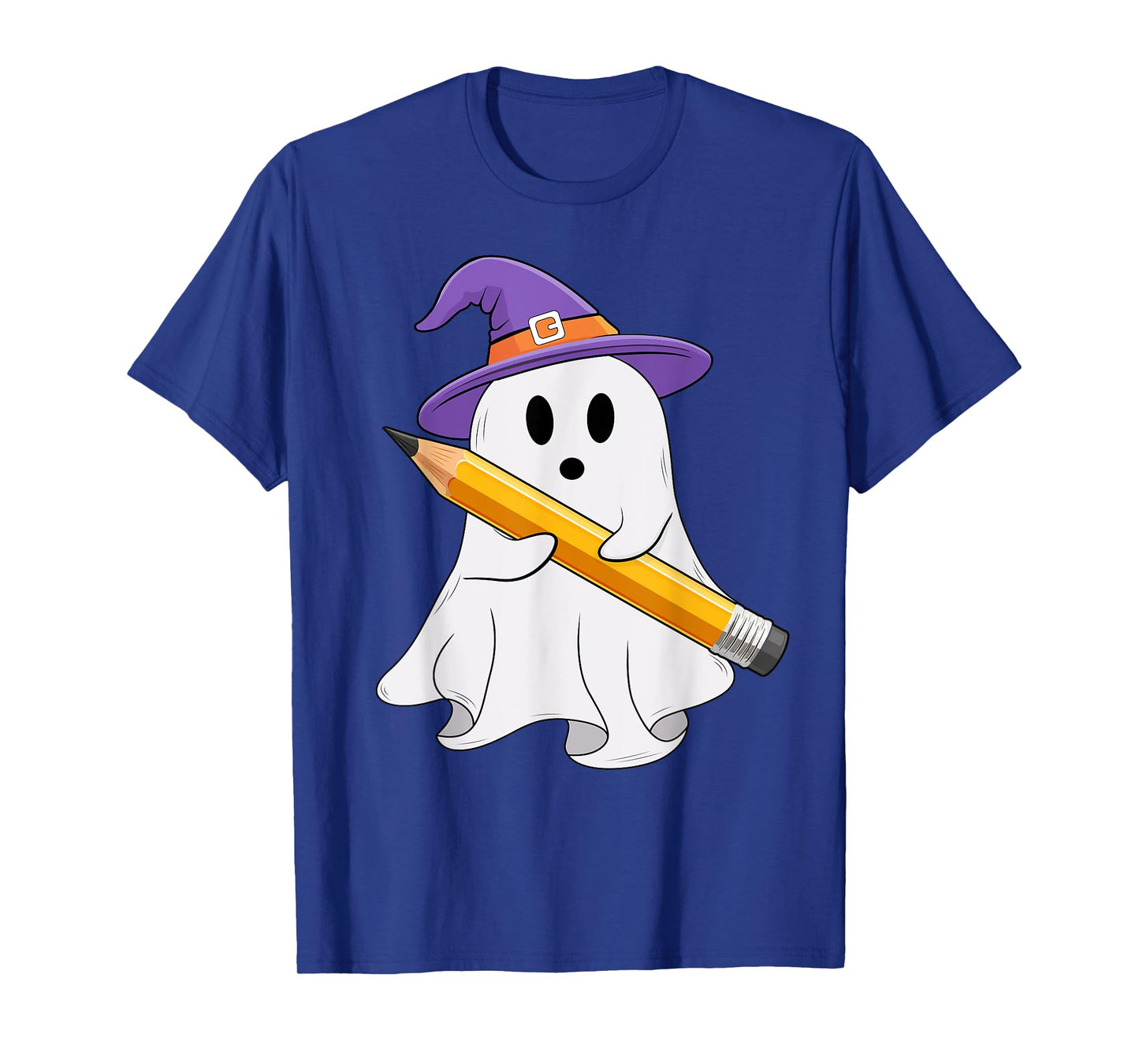 Ghost Holding A Pencil Halloween Costume Spooky Teacher Kids T-Shirt