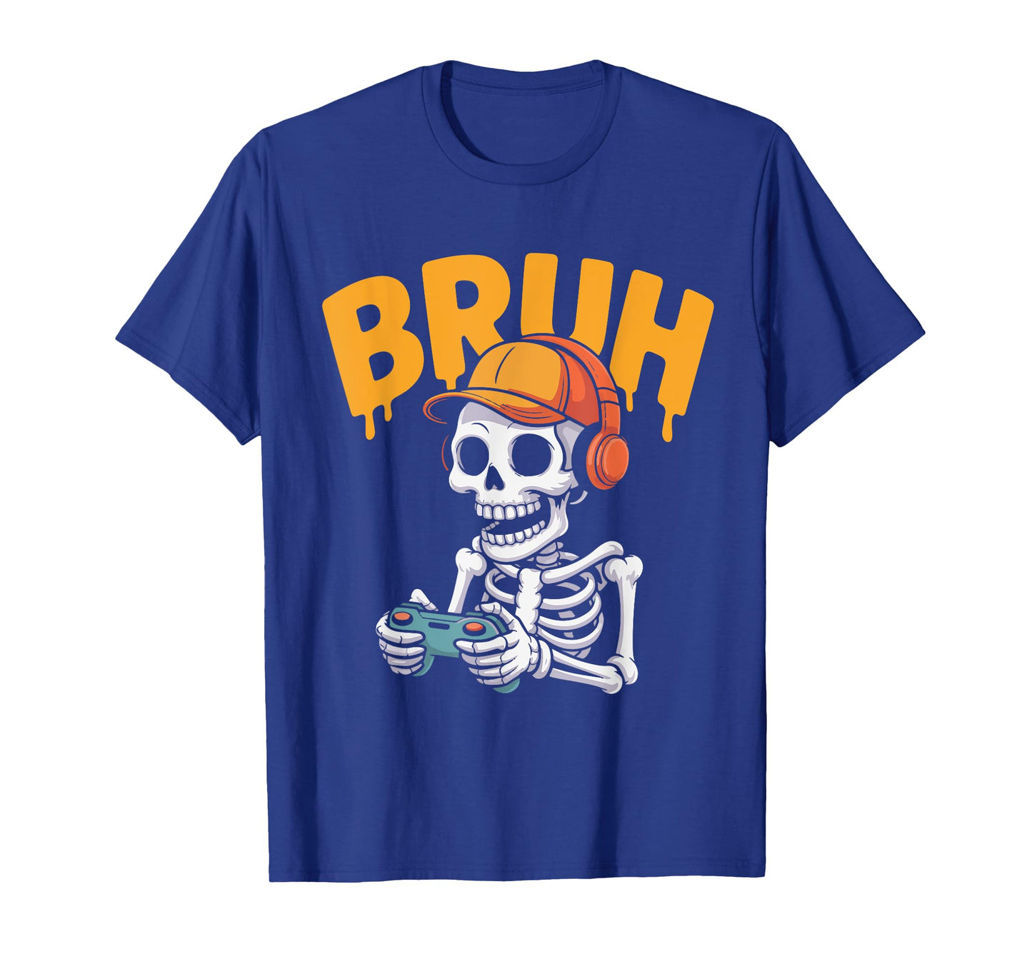 Bruh Halloween Boys Kids Gamer Mens Skeleton Video Gaming T-Shirt