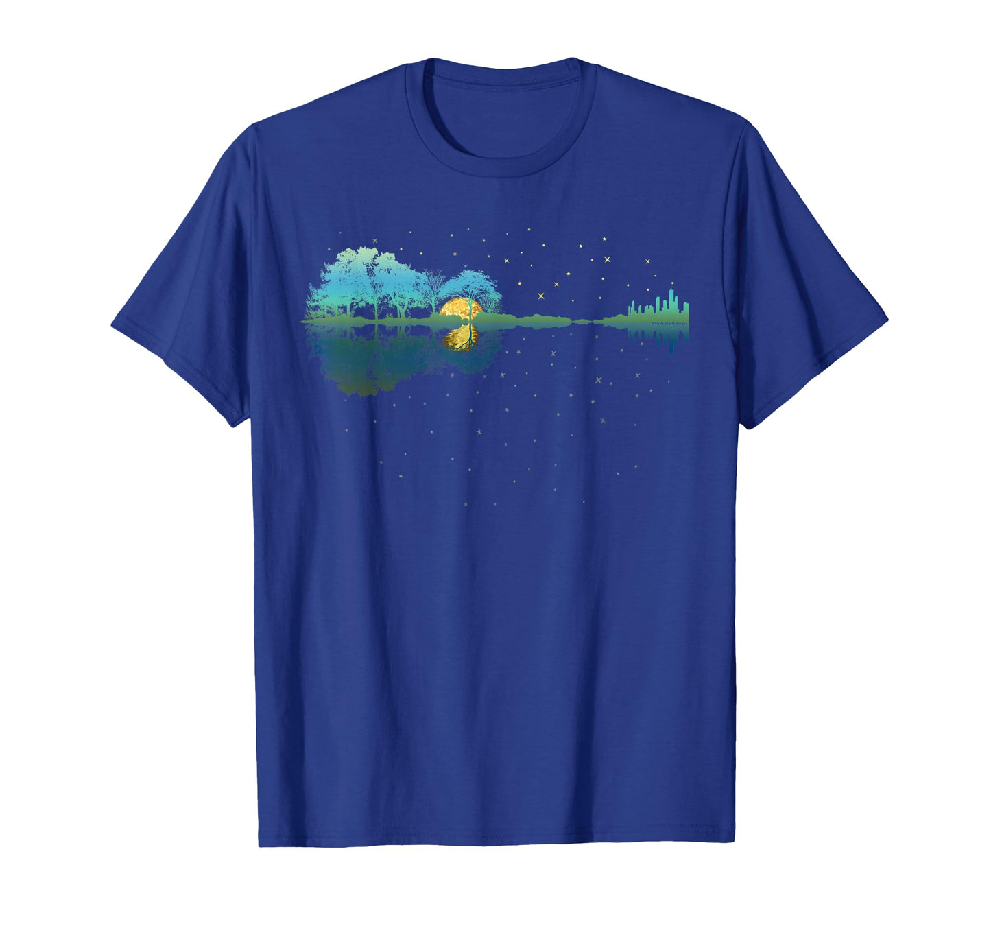 Guitar Lake Reflections Night Sky and Moon Guitar T-Shirt