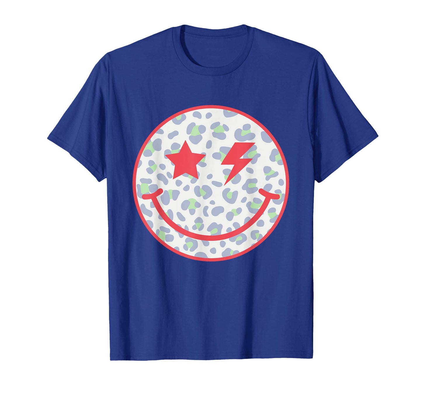 Retro Happy Face Leopard Checkered Pattern Smile Face Trendy T-Shirt