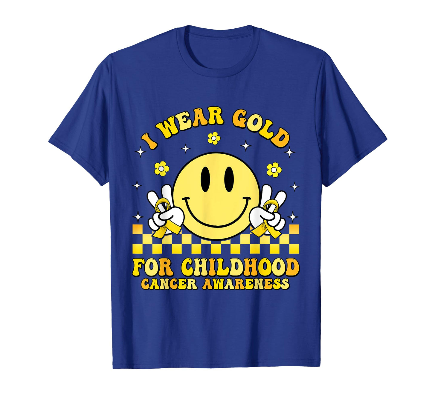 Groovy Retro Smile Face I Wear Gold For Childhood Cancer T-Shirt