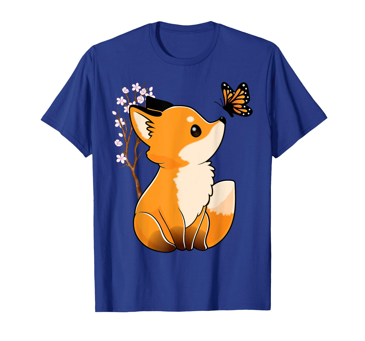 Fox and Butterfly Cute Fox Japanese Cherry Blossom Flower T-Shirt
