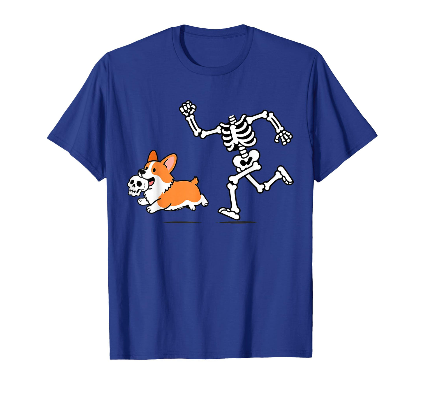 Funny Skeleton Chasing Corgi Halloween Dog Mom Pet Lover T-Shirt