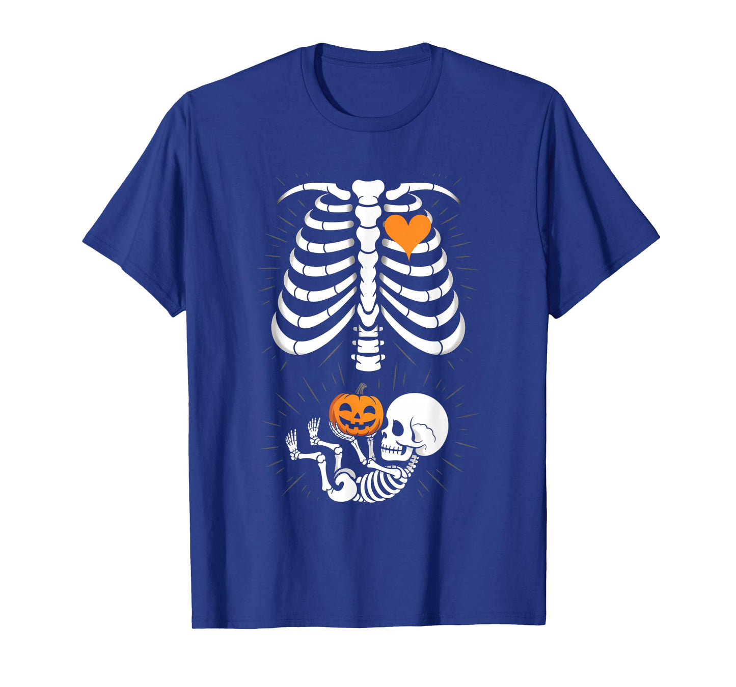 Halloween Skeleton Baby Rib Cage Maternity Pregnant Pumpkin T-Shirt