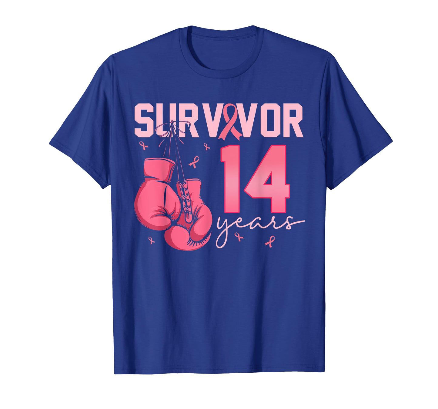 Breast Cancer Survivor 14 Years Pink Ribbon Boxing Gloves T-Shirt