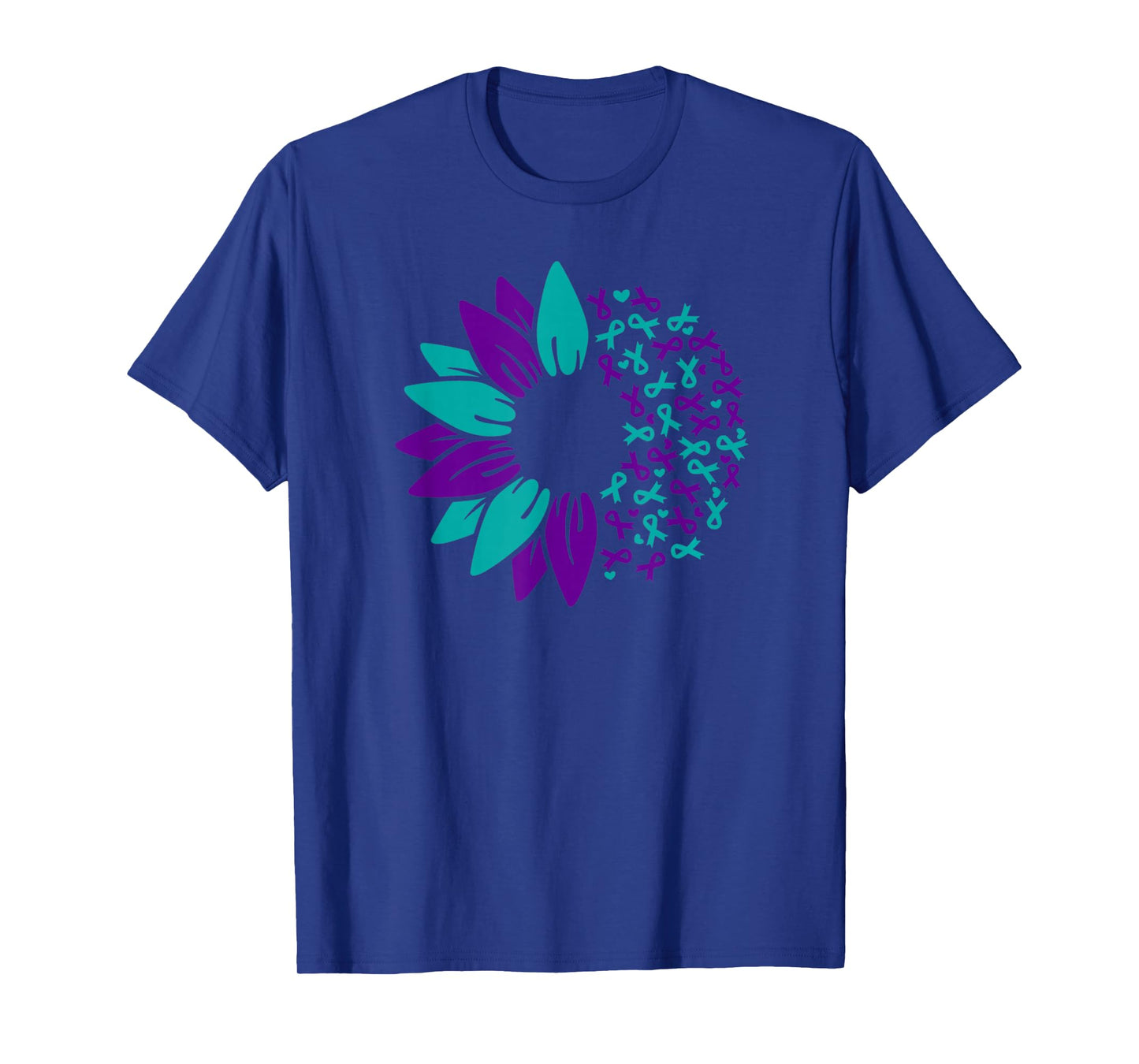 Sunflower Suicide Awareness Prevention Purple Teal Ribbon T-Shirt