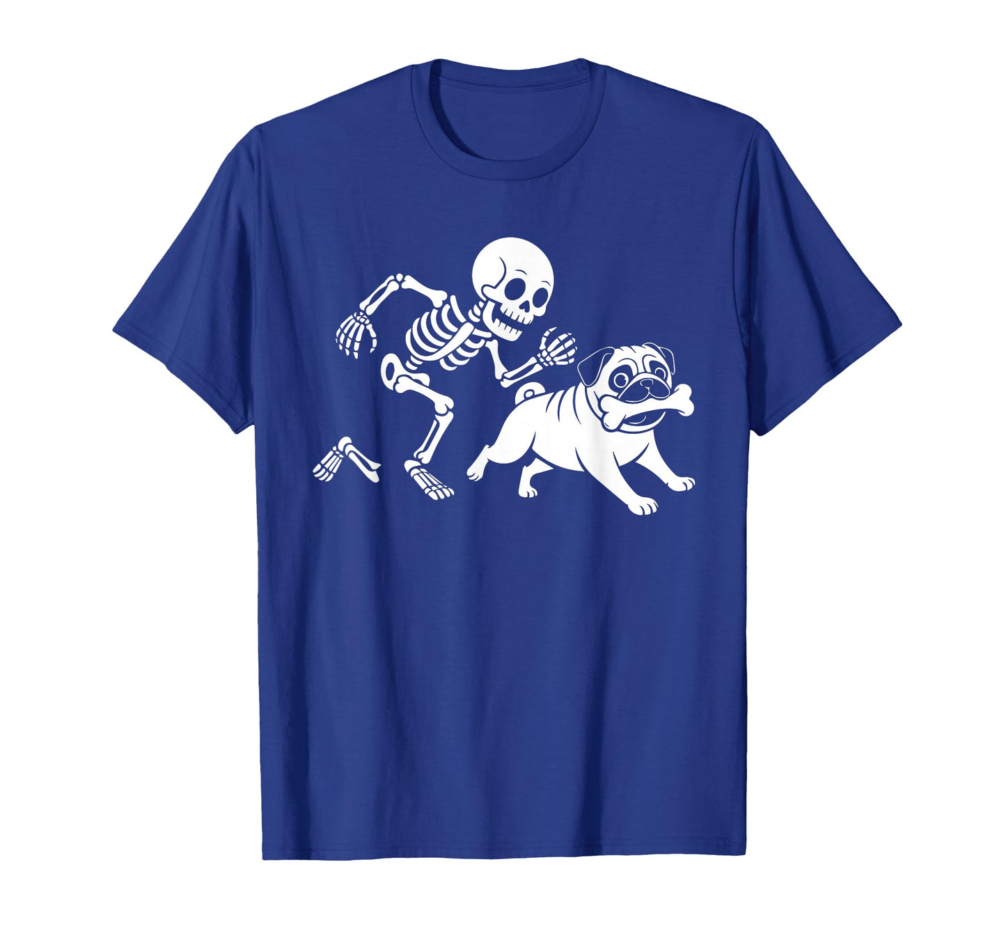 Funny Skeleton Chasing Pug Halloween Dog Dad Pug Lover Men T-Shirt