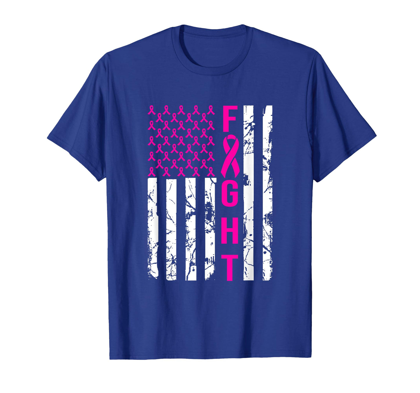 Breast Cancer Awareness FIGHT American Flag Pink Ribbon Women Men T-Shirt