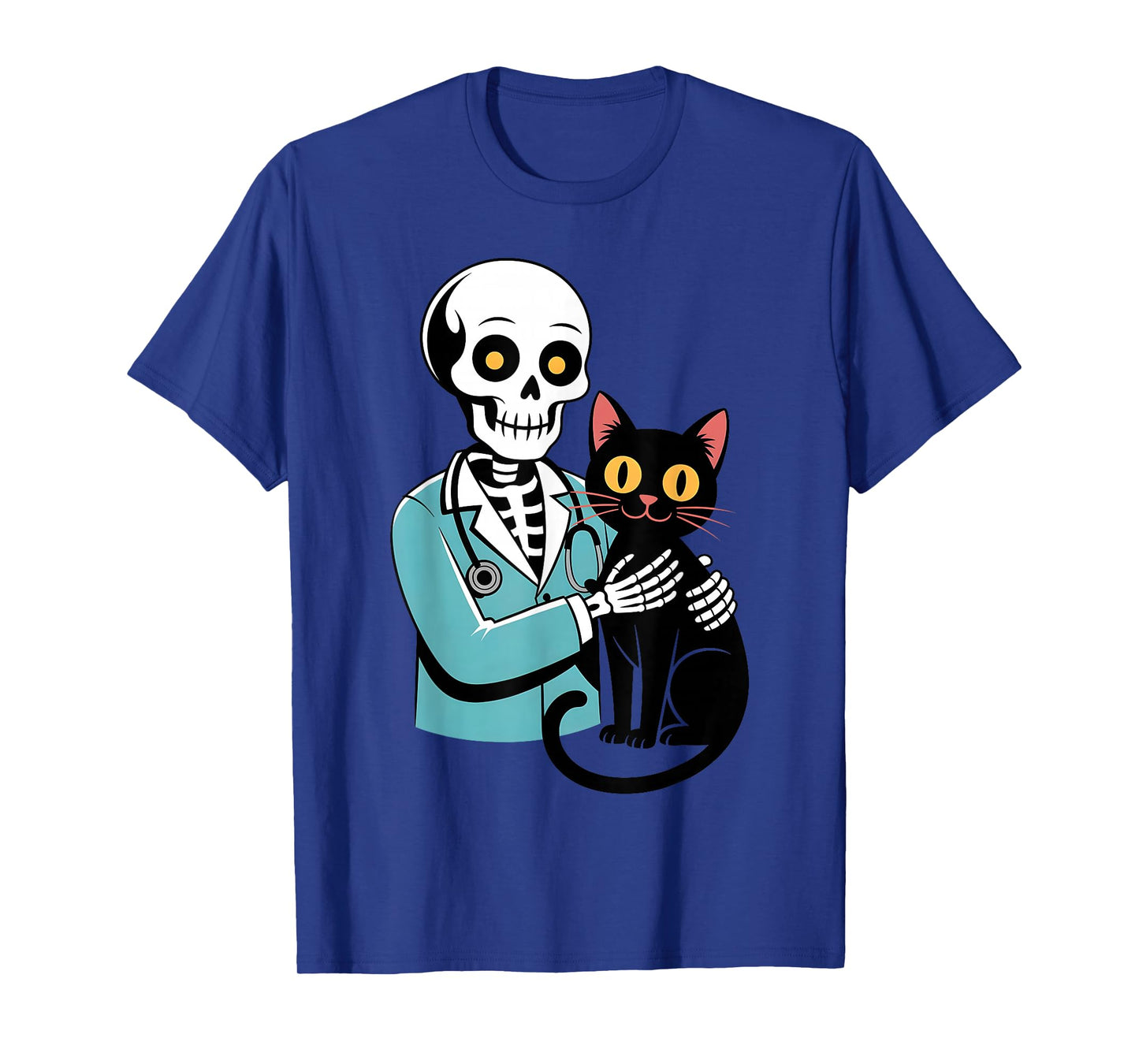 Skeleton Hugging Cat Funny Vet Cat Lover Halloween Men Women T-Shirt