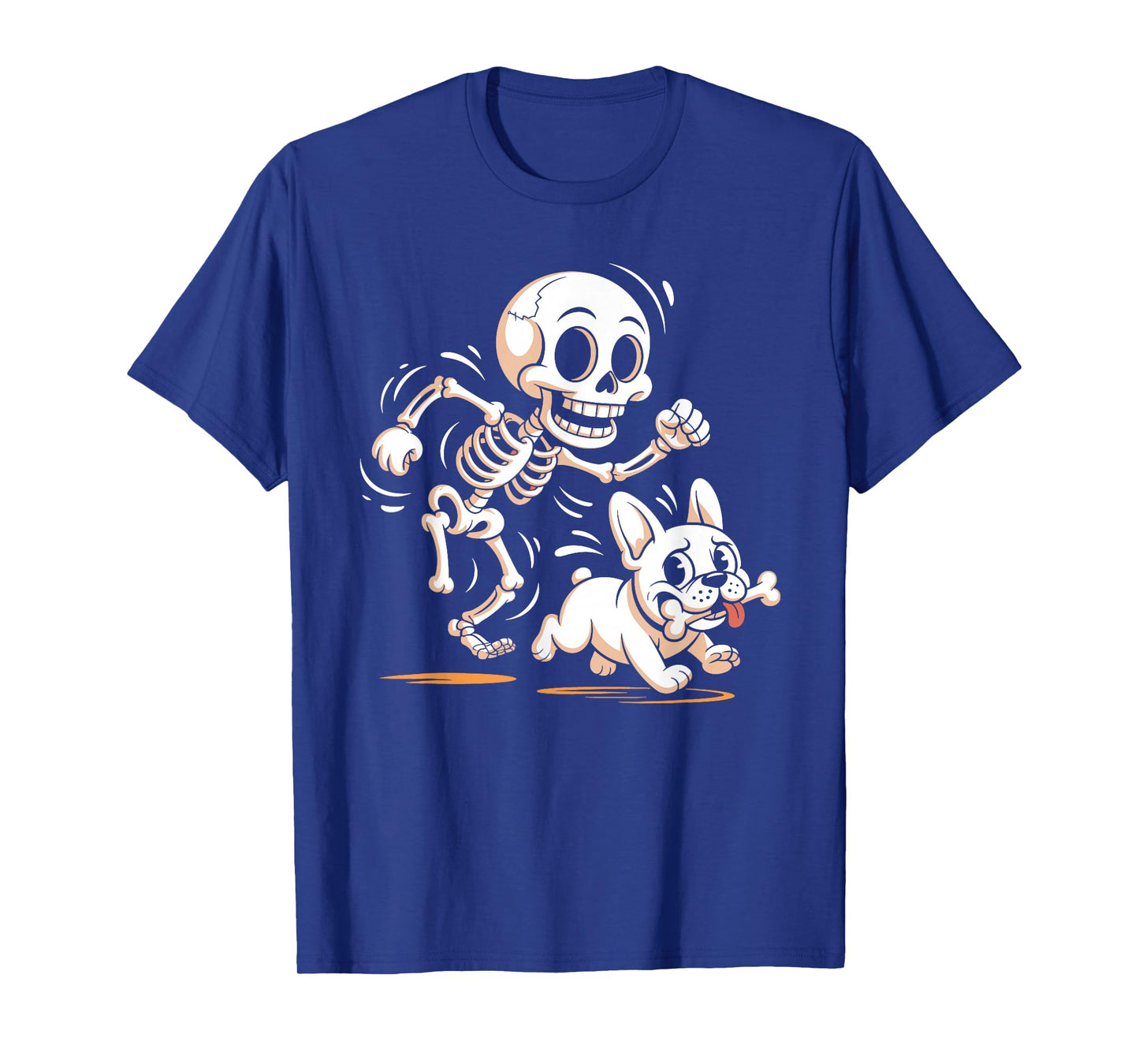 Funny Halloween Dog Skeleton Chasing French Bulldog T-Shirt