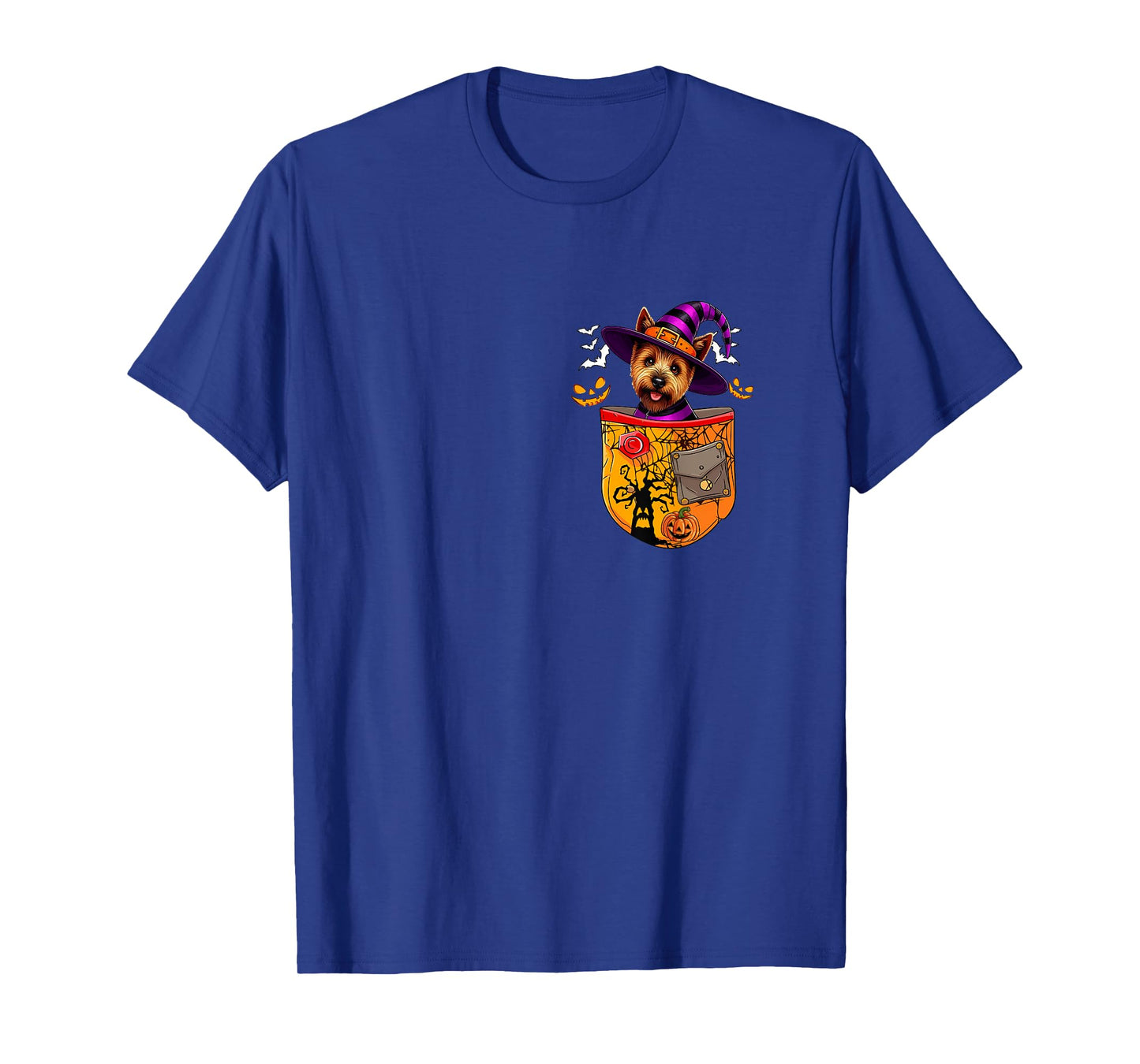 Norwich Terrier As Witch in Pocket Halloween Dog Owner T-Shirt