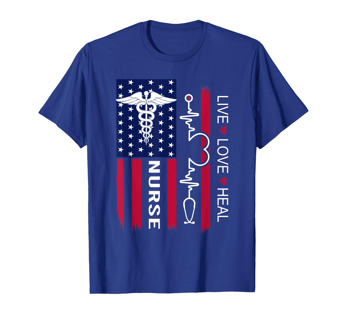 Nurse Stethoscope Heartbeat American Flag Nurse Gifts Weeks T-Shirt