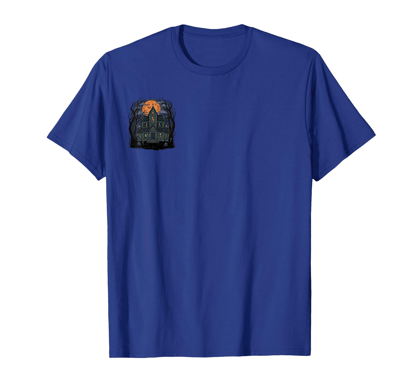 Haunted Skeleton House Mansion Spooky Halloween Moon Tee T-Shirt