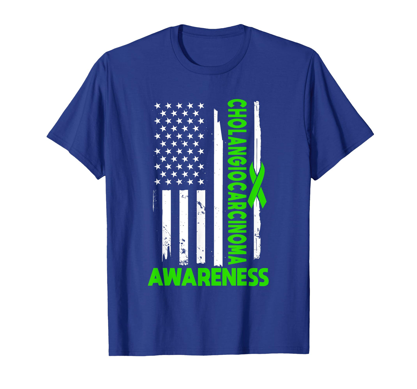 American Flag Cholangiocarcinoma Awareness USA Green Ribbon T-Shirt