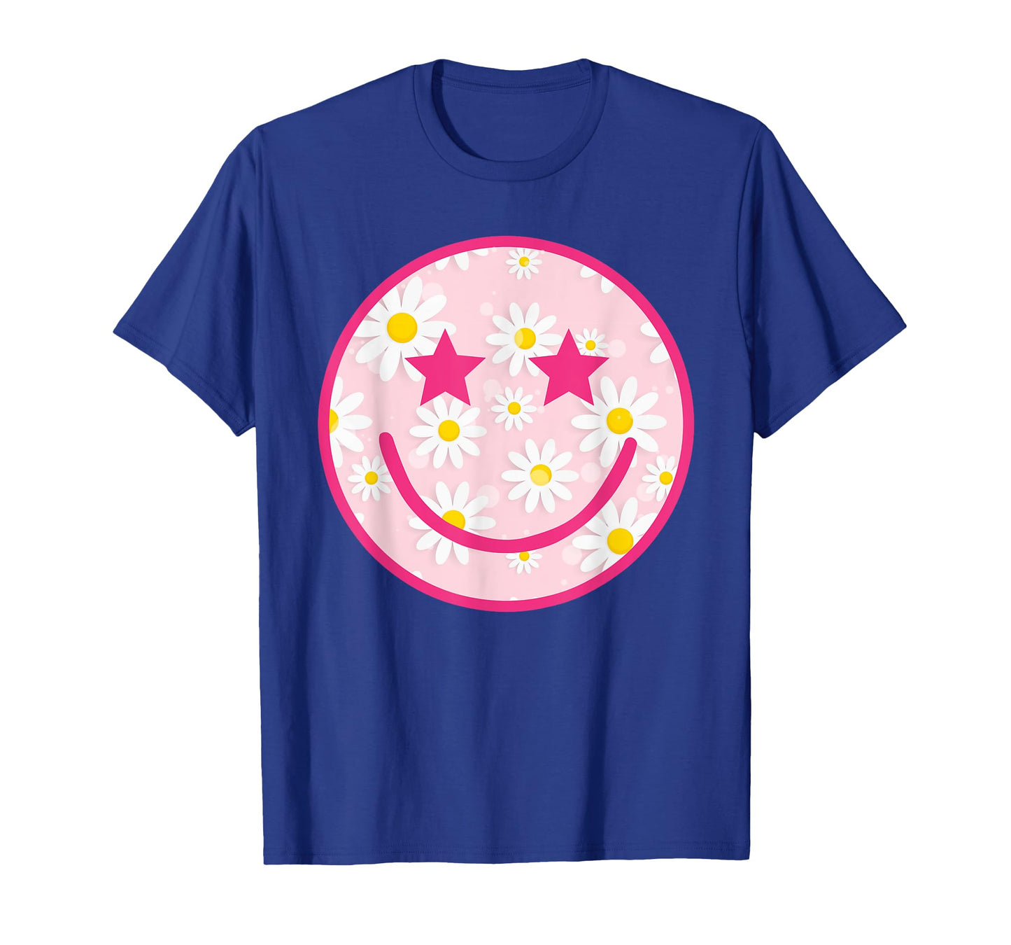 Funny Pink Happy Face Daisy Flower Smile Face Trendy T-Shirt