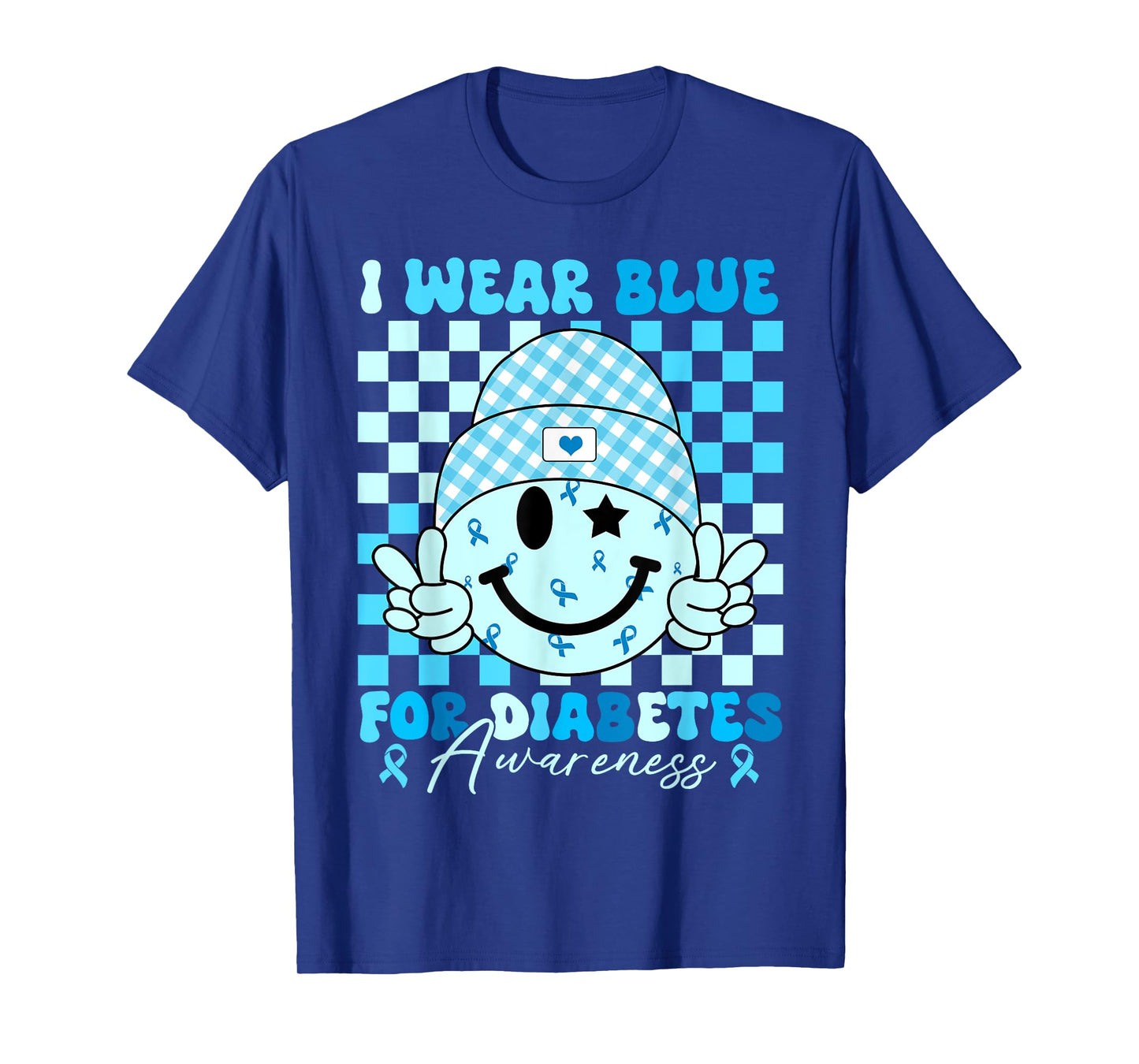 I Wear Blue For Diabetes Awareness Smile Face Men Women Kids T-Shirt