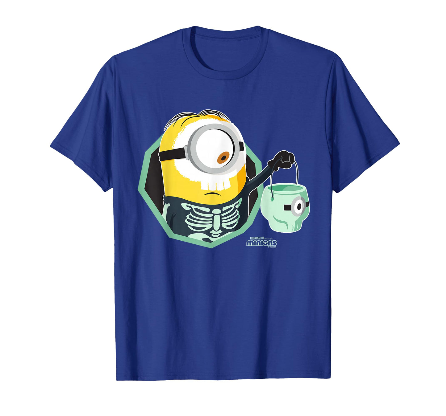 Minions Stuart Skeleton Costume with Bucket T-Shirt