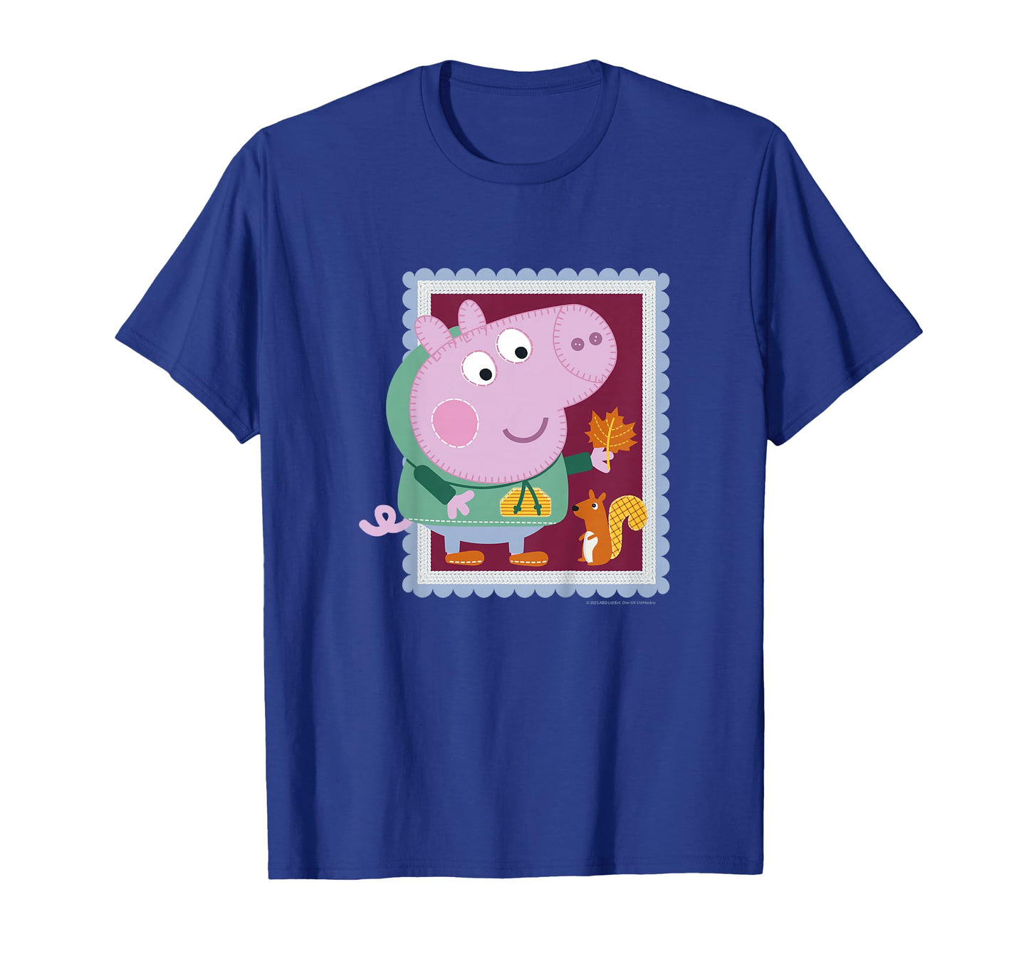 Kids Peppa Pig George & Squirrel Autumn Season Embroidered Stamp T-Shirt