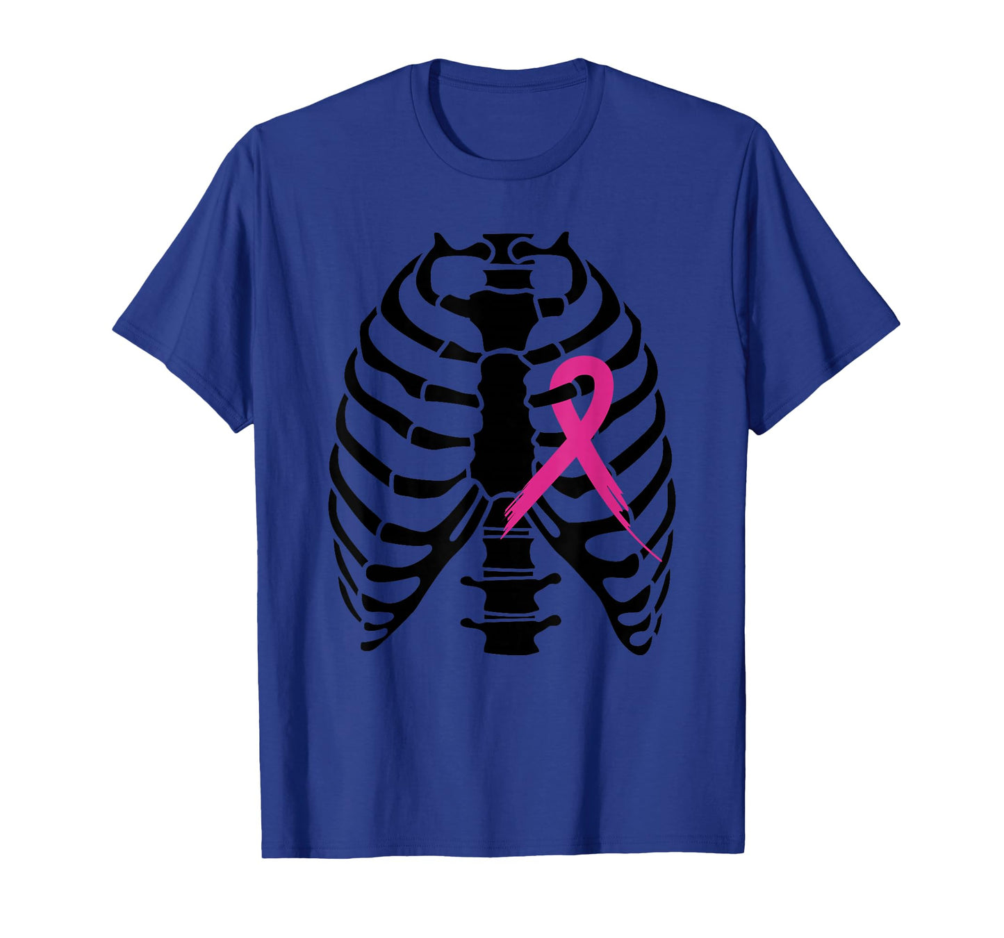 Breast Cancer Awareness Ribbon Halloween Skeleton Rib Cage T-Shirt