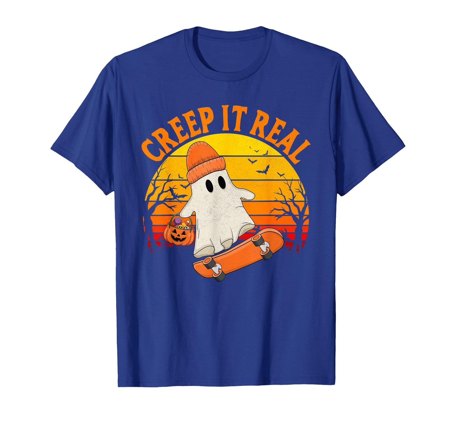 Creep It Real Skateboarding Ghost Funny Halloween T-Shirt